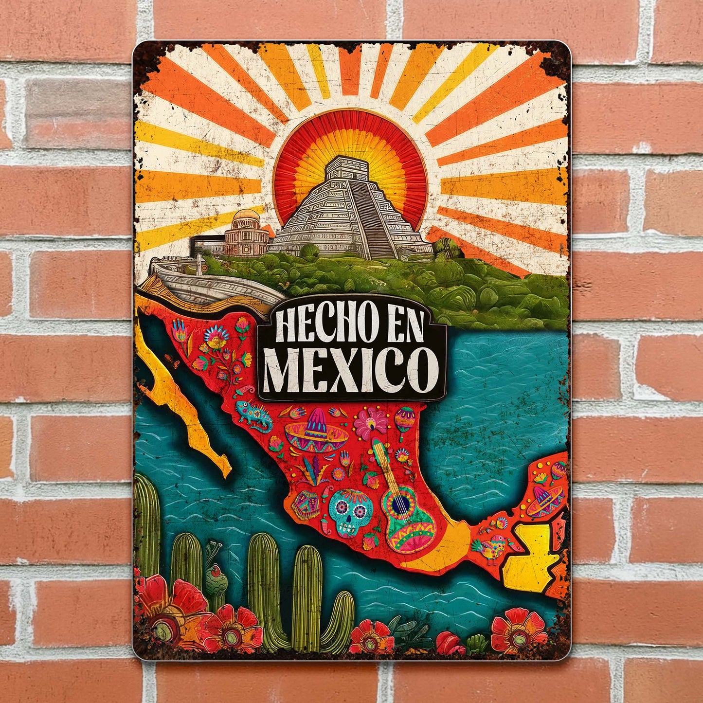 Hecho En Mexico Featuring Mexican Pyramid And Sugar Skulls