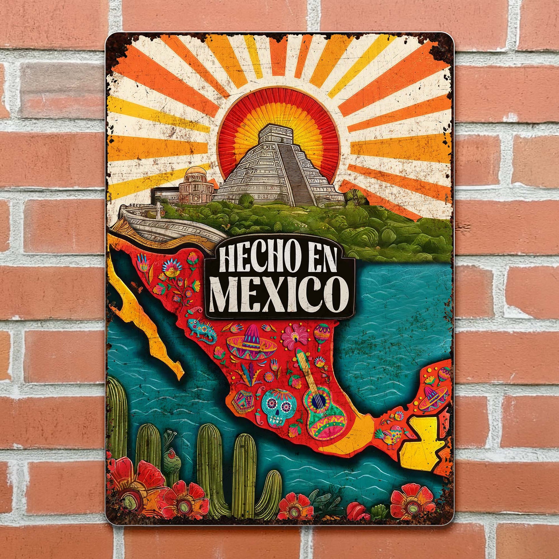 Hecho En Mexico Featuring Mexican Pyramid And Sugar Skulls