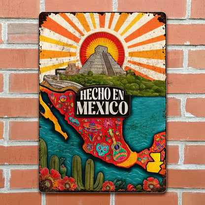 Hecho En Mexico Featuring Mexican Pyramid And Sugar Skulls