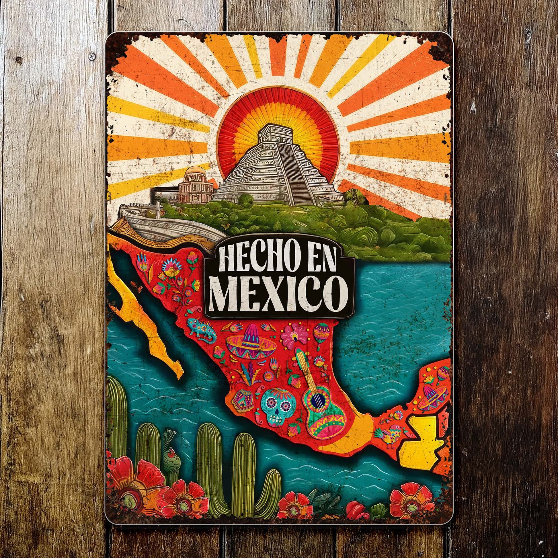 Hecho En Mexico Featuring Mexican Pyramid And Sugar Skulls