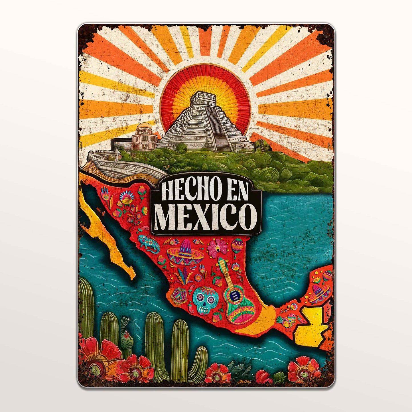 Hecho En Mexico Featuring Mexican Pyramid And Sugar Skulls