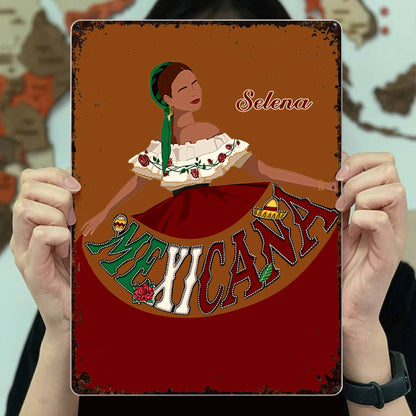 Mexicana Traditional Dress And Rose Design - Personalized Metal Sign - MEX007_MSIGN