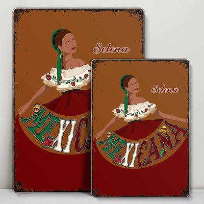 Mexicana Traditional Dress And Rose Design - Personalized Metal Sign - MEX007_MSIGN
