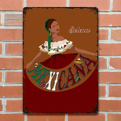 Mexicana Traditional Dress And Rose Design - Personalized Metal Sign - MEX007_MSIGN