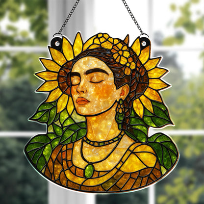 Serene Woman Adorned With Sunflowers