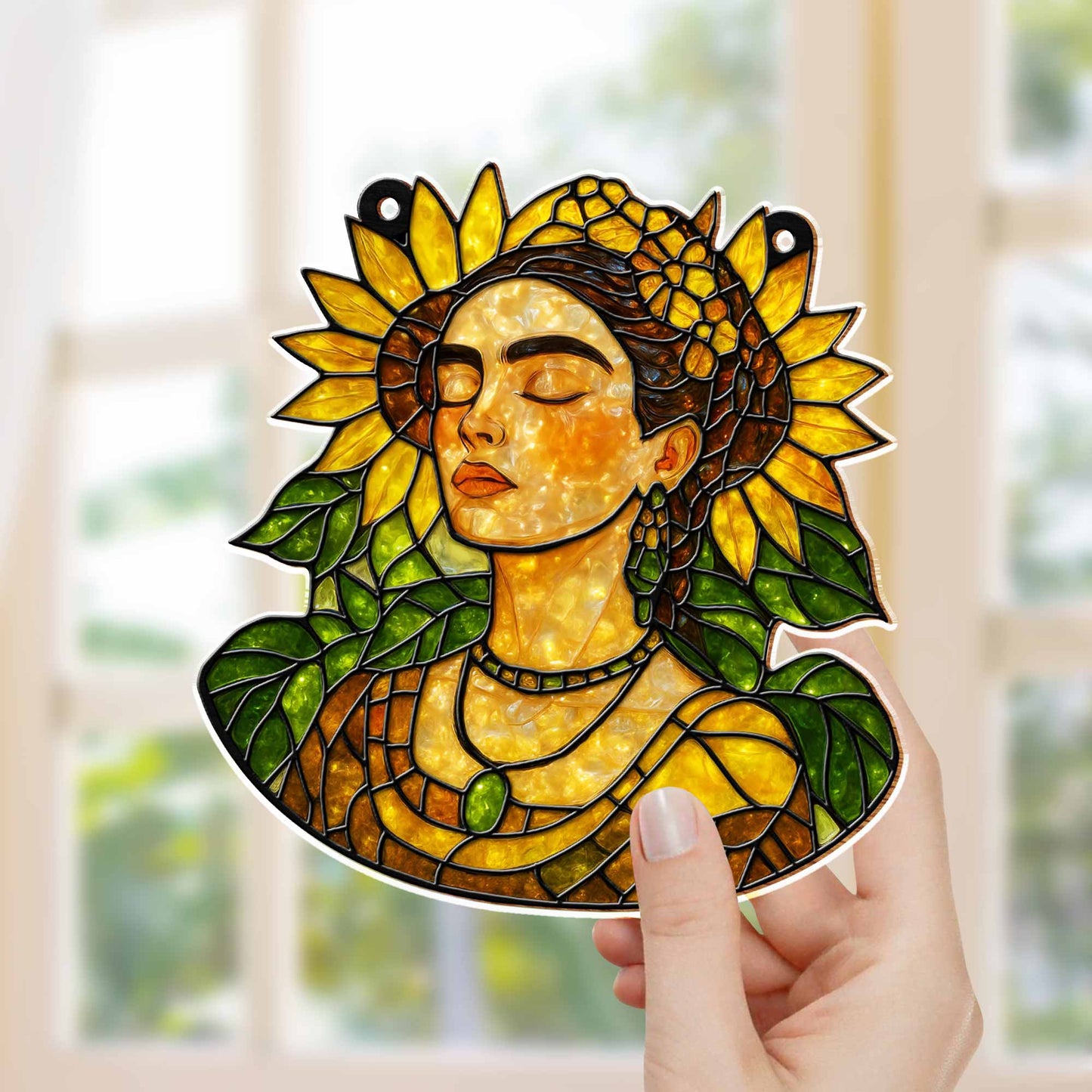 Serene Woman Adorned With Sunflowers