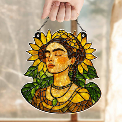 Serene Woman Adorned With Sunflowers