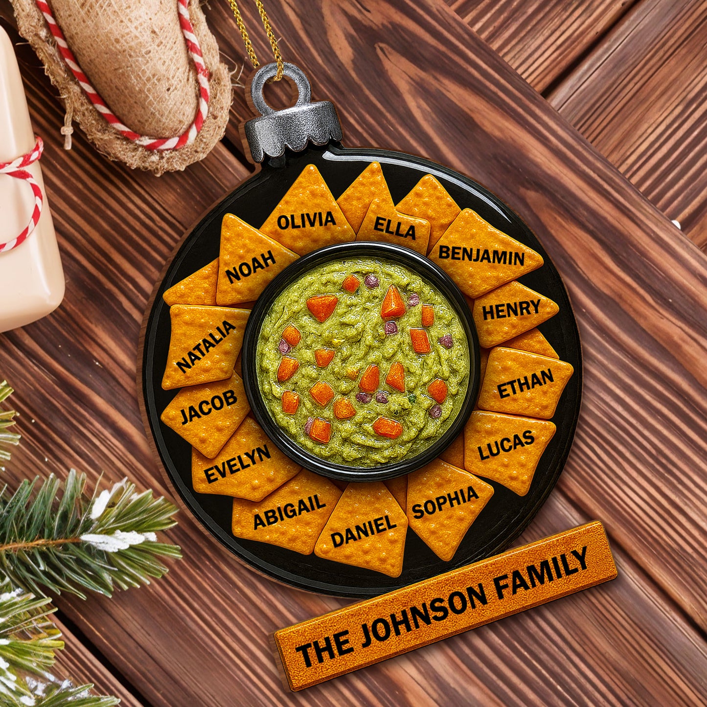 Family Gathering Festive Ornament With Tortilla Chips And Guacamole Bowl