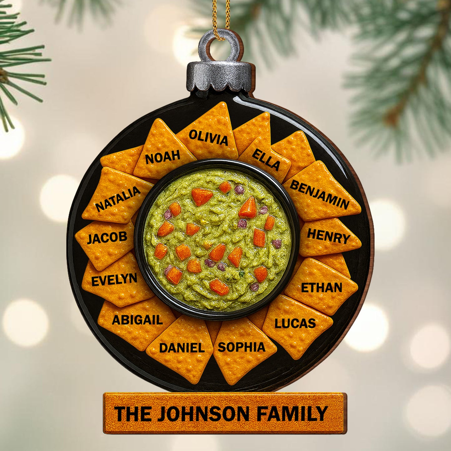 Family Gathering Festive Ornament With Tortilla Chips And Guacamole Bowl