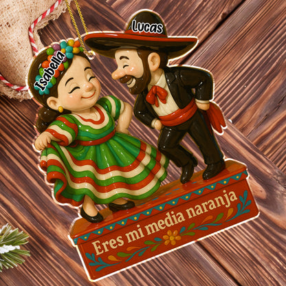 Eres Mi Media Naranja, Sombrero y Vestido Folclórico - Adorno Acrílico Personalizado, Regalo de Navidad - MEX014_ACO