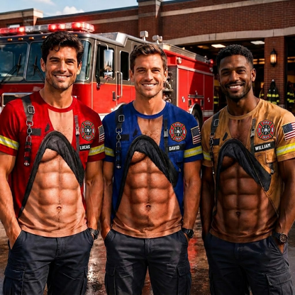 Fire Dept Ready To Serve 3D Abs Firefighter Uniform Design - Personalized Custom Unisex All-Over Printed T-Shirt - FIF114_3T
