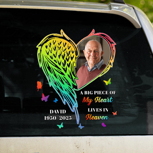A Big Piece Of My Heart Lives In Heaven With Heart And Wings - Personalized Decor Decal - HME220_STIK