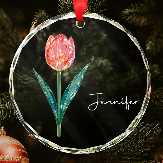 Celebrate With A Beautiful Tulip - Personalized Custom Circle Glass Ornament - DTG053_CGOR