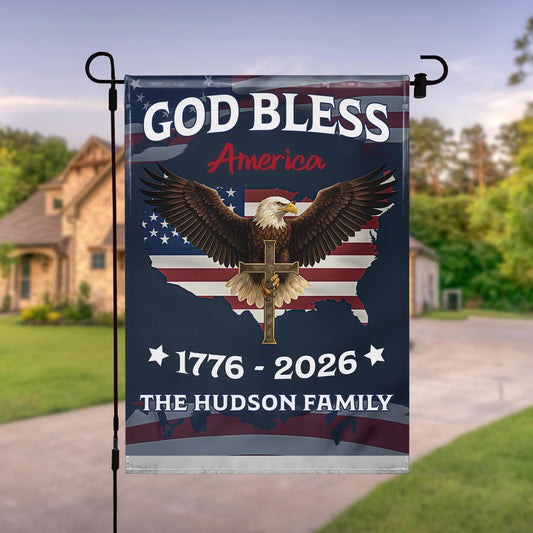 God Bless America With Eagle And American Flag - Personalized Flag - INDE031_GAF