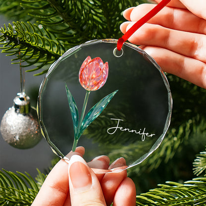 Celebrate With A Beautiful Tulip - Personalized Custom Circle Glass Ornament - DTG053_CGOR