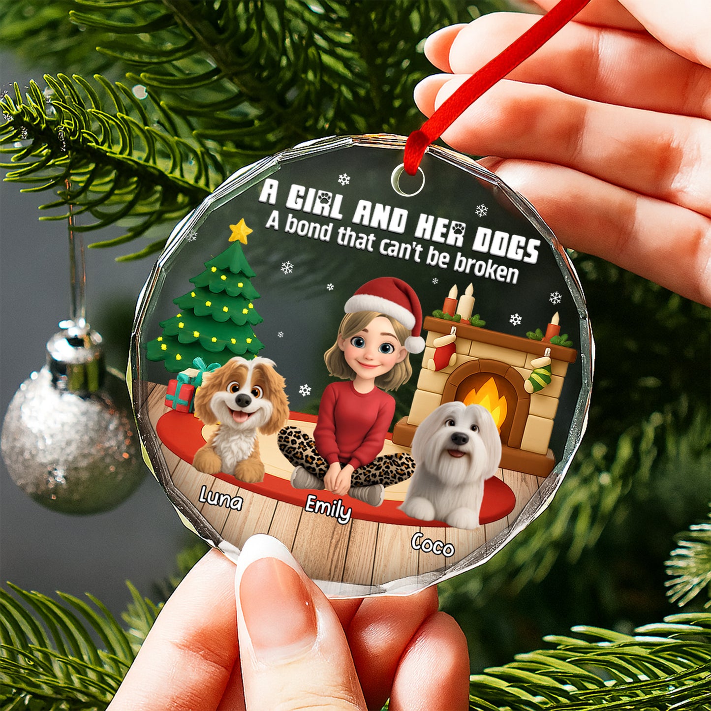A Girl And Her Dog, A Bond That Can't Be Broken - Personalized Custom Circle Glass Ornament - DOG073_CGOR