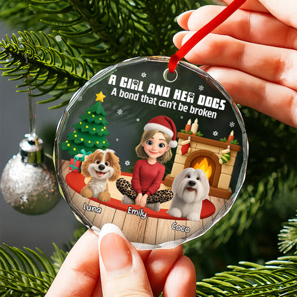 A Girl And Her Dog, A Bond That Can't Be Broken - Personalized Custom Circle Glass Ornament - DOG073_CGOR