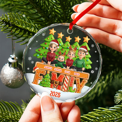 Celebrate Your Family This Christmas With Festive Trees And Stars - Personalized Custom Circle Glass Ornament - FAM632_CGOR