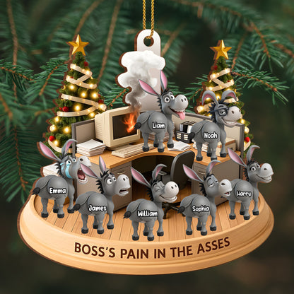 Boss's Pain In The Asses With Donkeys And Christmas Tree - Personalized Custom Wood Ornament, Custom Shaped - COL046_WDO
