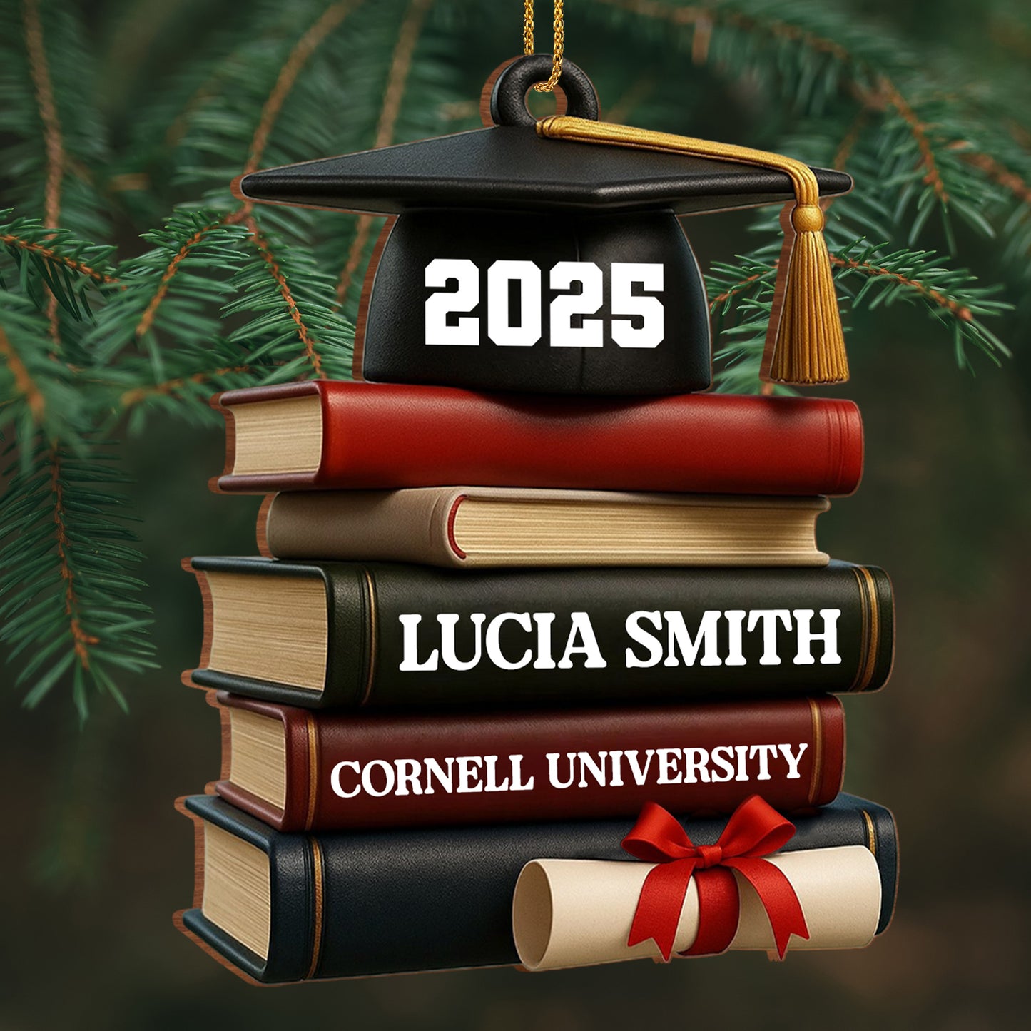 Celebrating Academic Excellence Books And Diploma - Personalized Custom Wood Ornament, Custom Shaped - GRAD333_WDO