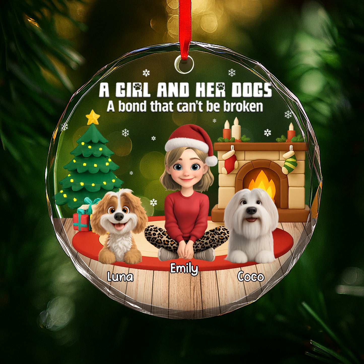 A Girl And Her Dog, A Bond That Can't Be Broken - Personalized Custom Circle Glass Ornament - DOG073_CGOR
