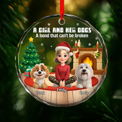 A Girl And Her Dog, A Bond That Can't Be Broken - Personalized Custom Circle Glass Ornament - DOG073_CGOR