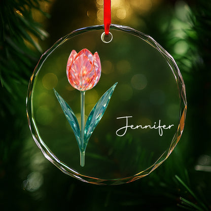 Celebrate With A Beautiful Tulip - Personalized Custom Circle Glass Ornament - DTG053_CGOR