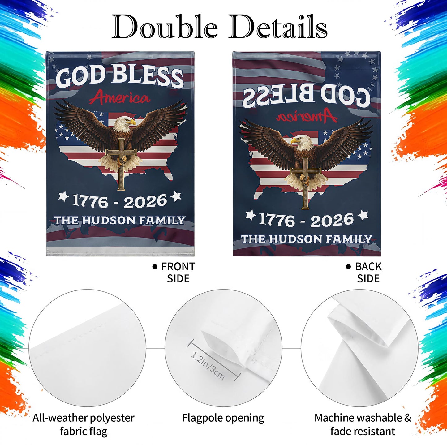 God Bless America With Eagle And American Flag - Personalized Flag - INDE031_GAF