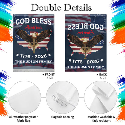 God Bless America With Eagle And American Flag - Personalized Flag - INDE031_GAF