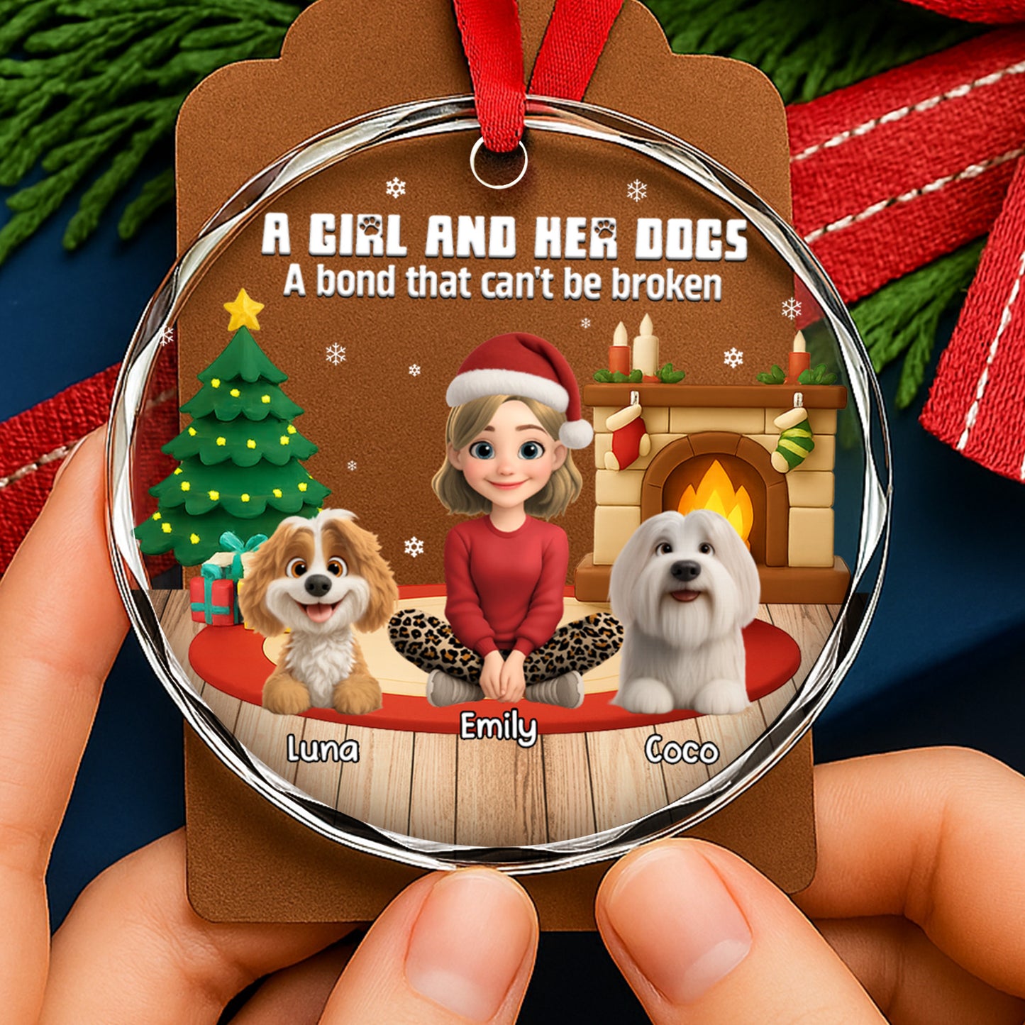 A Girl And Her Dog, A Bond That Can't Be Broken - Personalized Custom Circle Glass Ornament - DOG073_CGOR