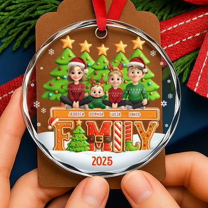 Celebrate Your Family This Christmas With Festive Trees And Stars - Personalized Custom Circle Glass Ornament - FAM632_CGOR