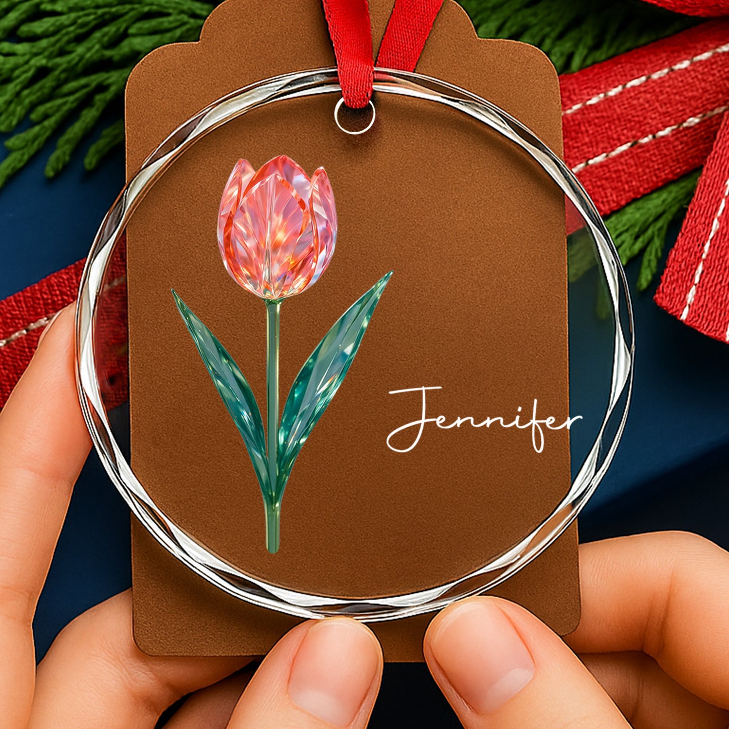 Celebrate With A Beautiful Tulip - Personalized Custom Circle Glass Ornament - DTG053_CGOR