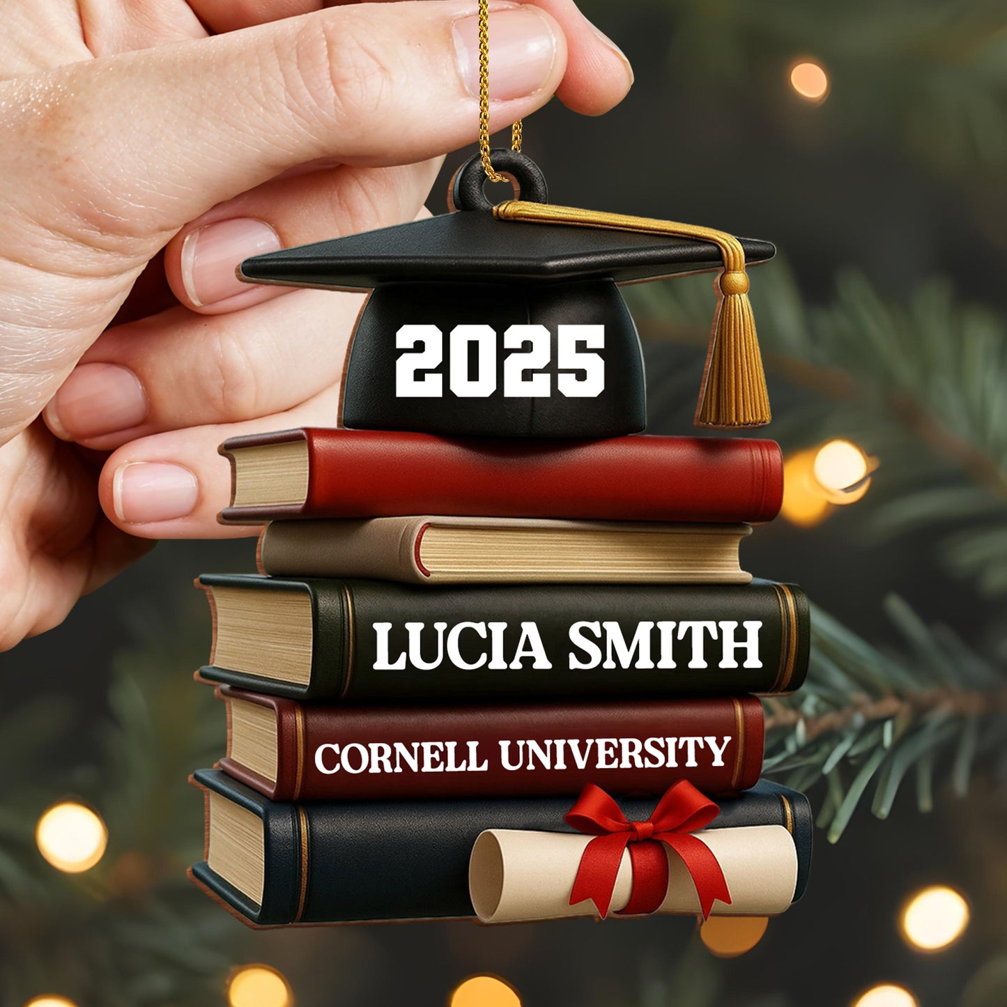 Celebrating Academic Excellence Books And Diploma - Personalized Custom Wood Ornament, Custom Shaped - GRAD333_WDO