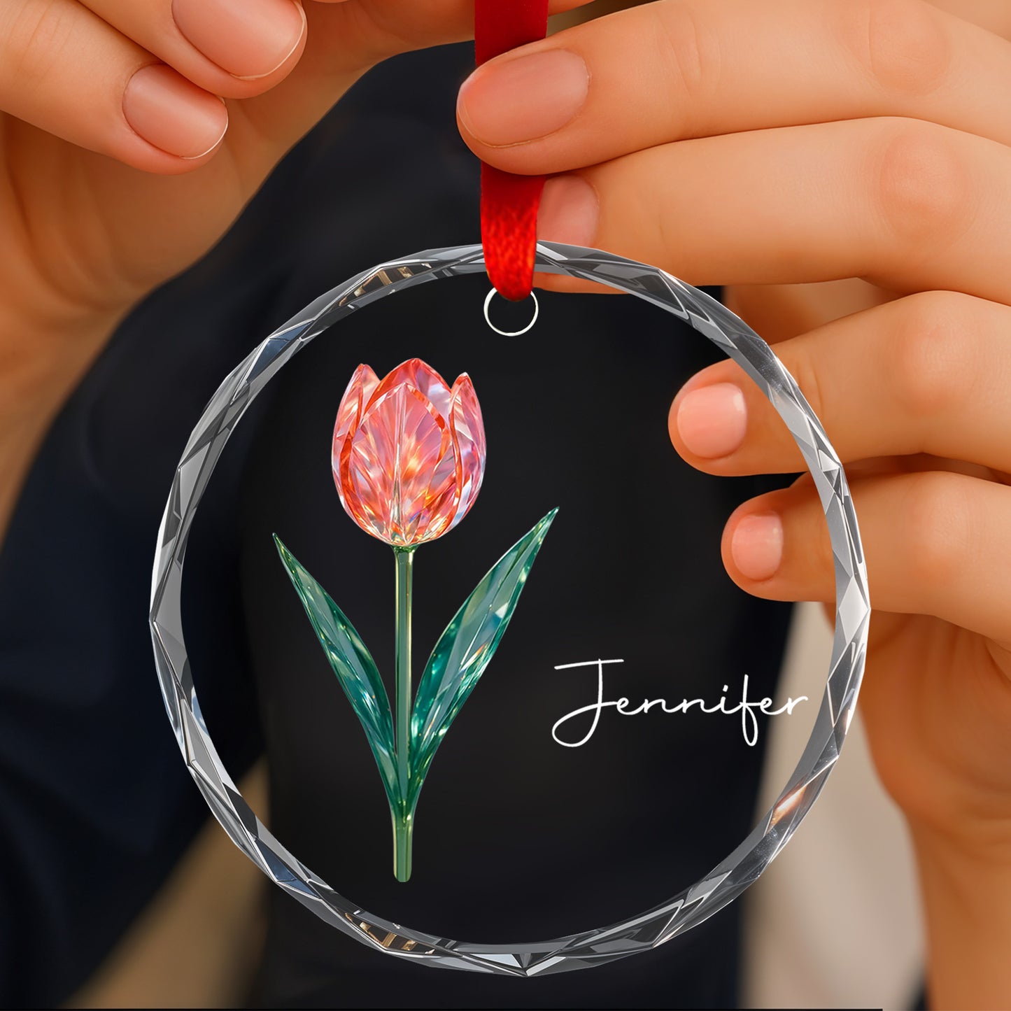 Celebrate With A Beautiful Tulip - Personalized Custom Circle Glass Ornament - DTG053_CGOR