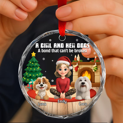 A Girl And Her Dog, A Bond That Can't Be Broken - Personalized Custom Circle Glass Ornament - DOG073_CGOR