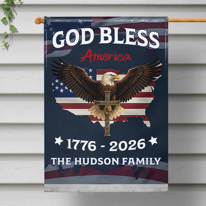 God Bless America With Eagle And American Flag - Personalized Flag - INDE031_GAF