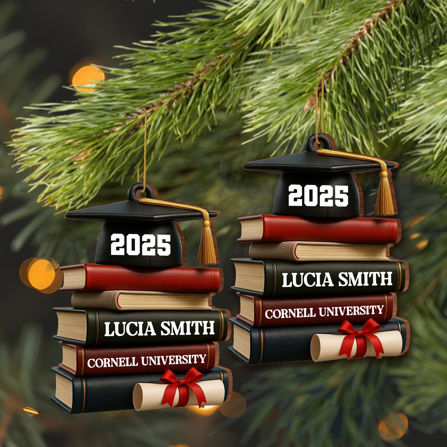 Celebrating Academic Excellence Books And Diploma - Personalized Custom Wood Ornament, Custom Shaped - GRAD333_WDO