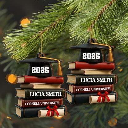 Celebrating Academic Excellence Books And Diploma - Personalized Custom Wood Ornament, Custom Shaped - GRAD333_WDO