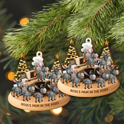 Boss's Pain In The Asses With Donkeys And Christmas Tree - Personalized Custom Wood Ornament, Custom Shaped - COL046_WDO