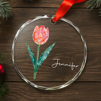 Celebrate With A Beautiful Tulip - Personalized Custom Circle Glass Ornament - DTG053_CGOR