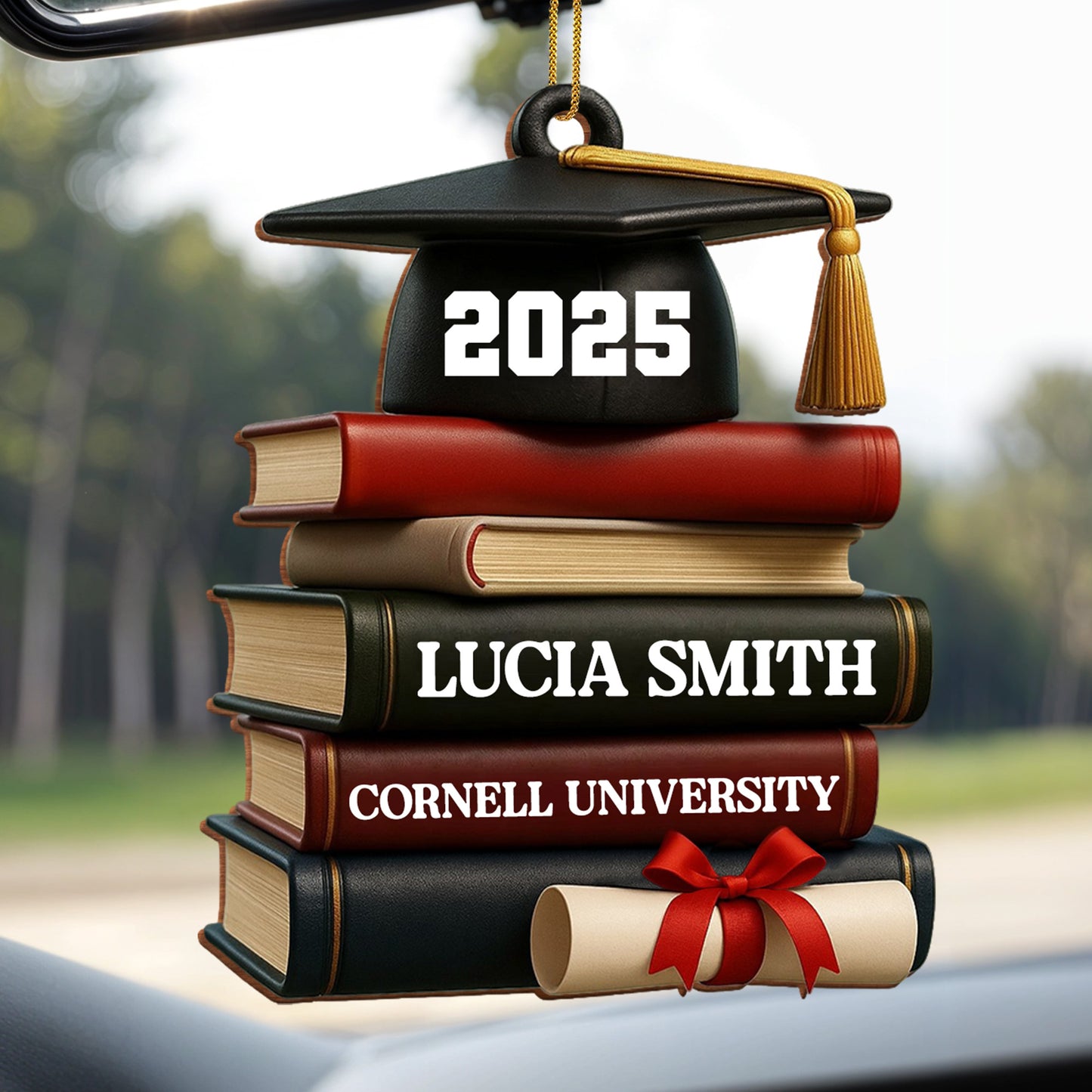 Celebrating Academic Excellence Books And Diploma - Personalized Custom Wood Ornament, Custom Shaped - GRAD333_WDO