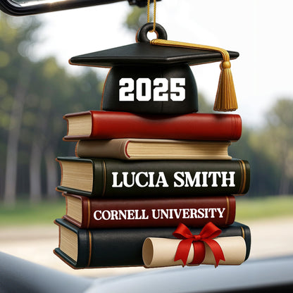 Celebrating Academic Excellence Books And Diploma - Personalized Custom Wood Ornament, Custom Shaped - GRAD333_WDO