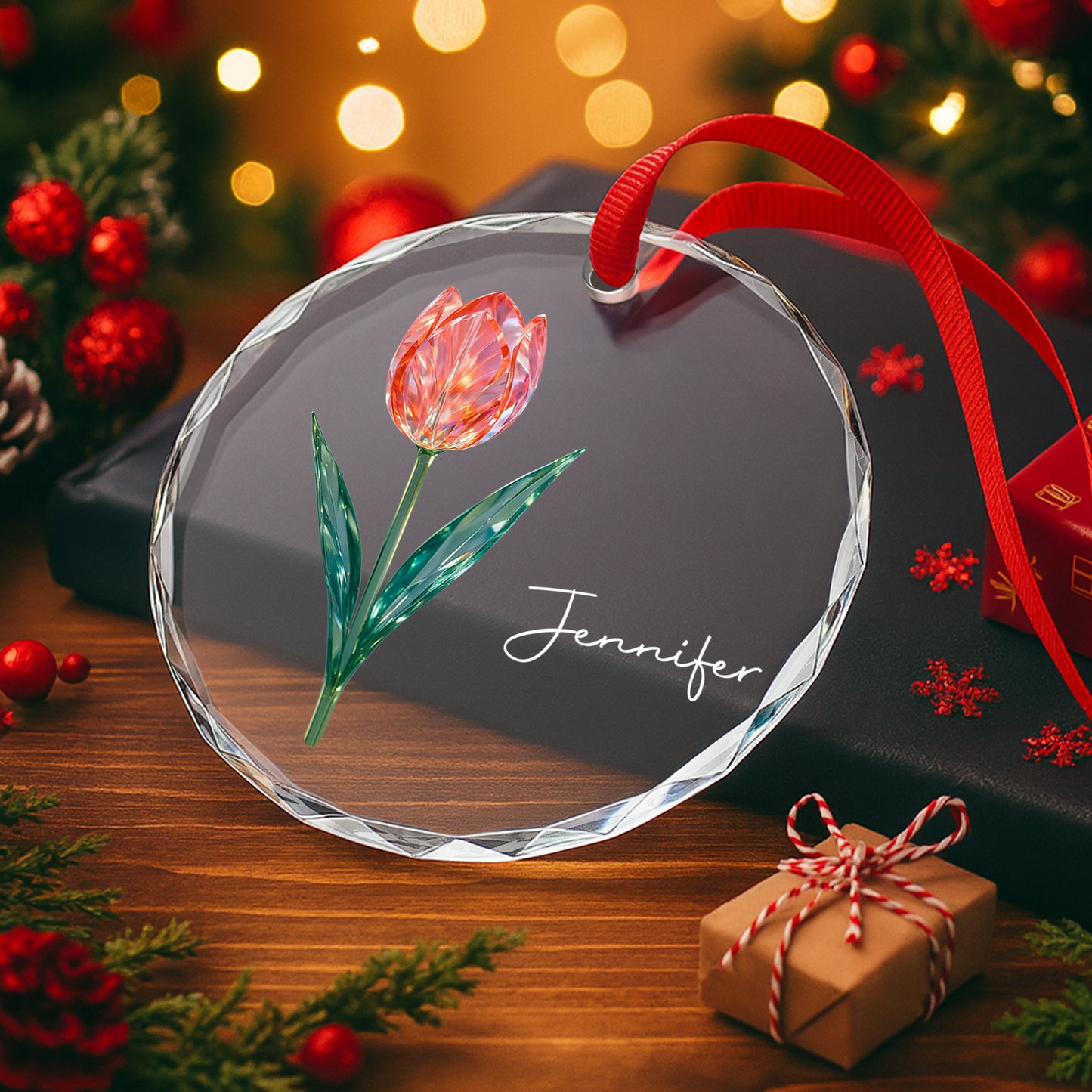 Celebrate With A Beautiful Tulip - Personalized Custom Circle Glass Ornament - DTG053_CGOR