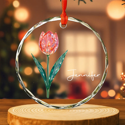 Celebrate With A Beautiful Tulip - Personalized Custom Circle Glass Ornament - DTG053_CGOR