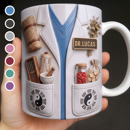 Traditional Chinese Medicine Doctor Coat With Acupuncture Needles And Yin Yang - Personalized Custom Coffee Mug - DOC124_MG