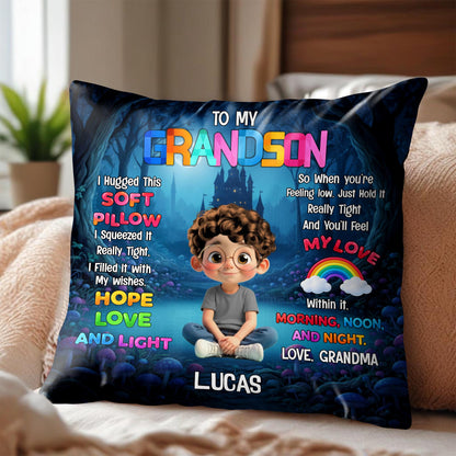 To My Granddaughter I Hugged This Soft Pillow With Boy And Castle - Personalized Custom Pillow, Insert Included - GDT582_PLW