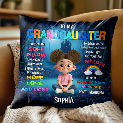 To My Granddaughter I Hugged This Soft Pillow With Boy And Castle - Personalized Custom Pillow, Insert Included - GDT582_PLW