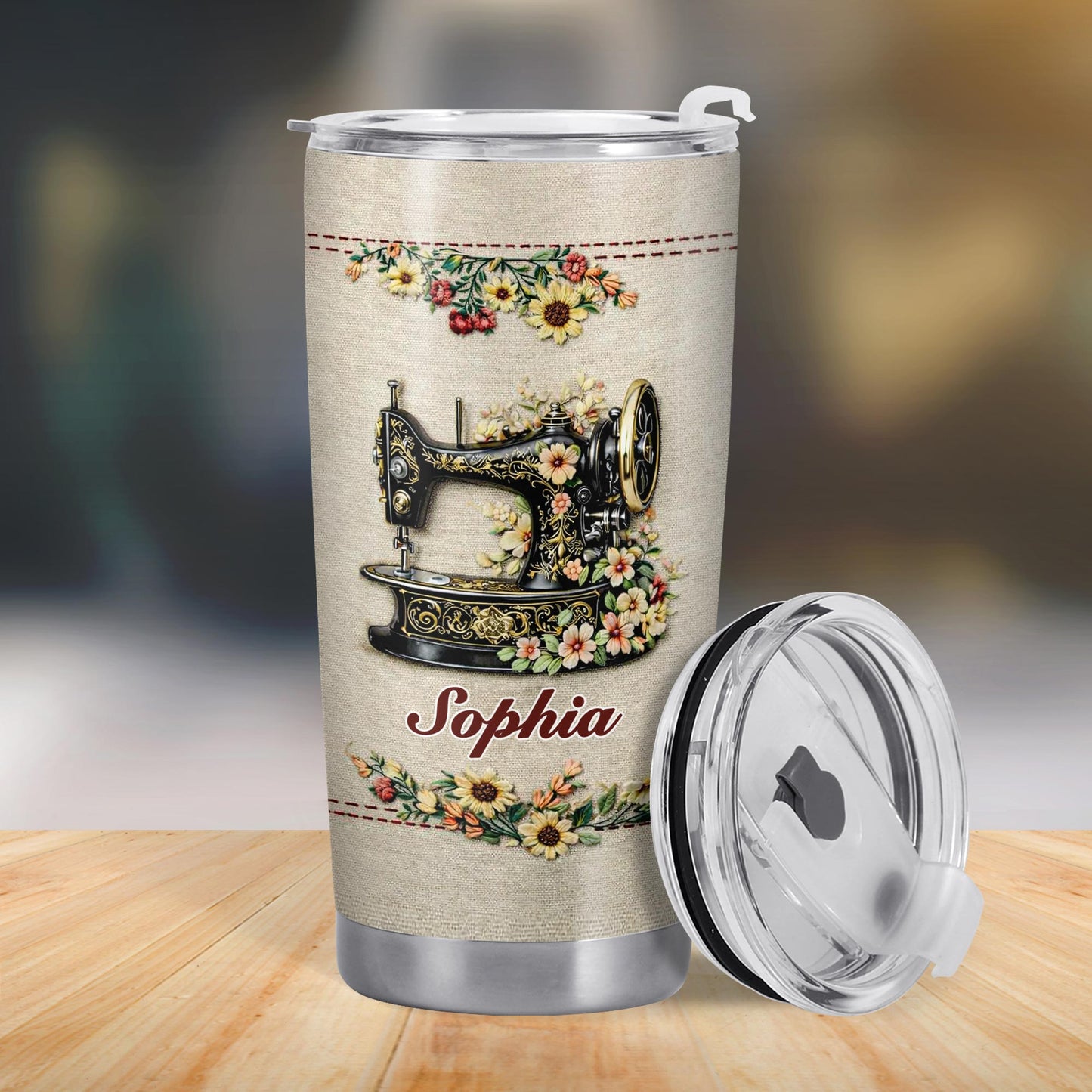 I Sew A Piece Of My Heart Into Every Quilt Floral Sewing Machine - Personalized Custom Stainless Steel Tumbler 20oz 30oz - JBS144_TB