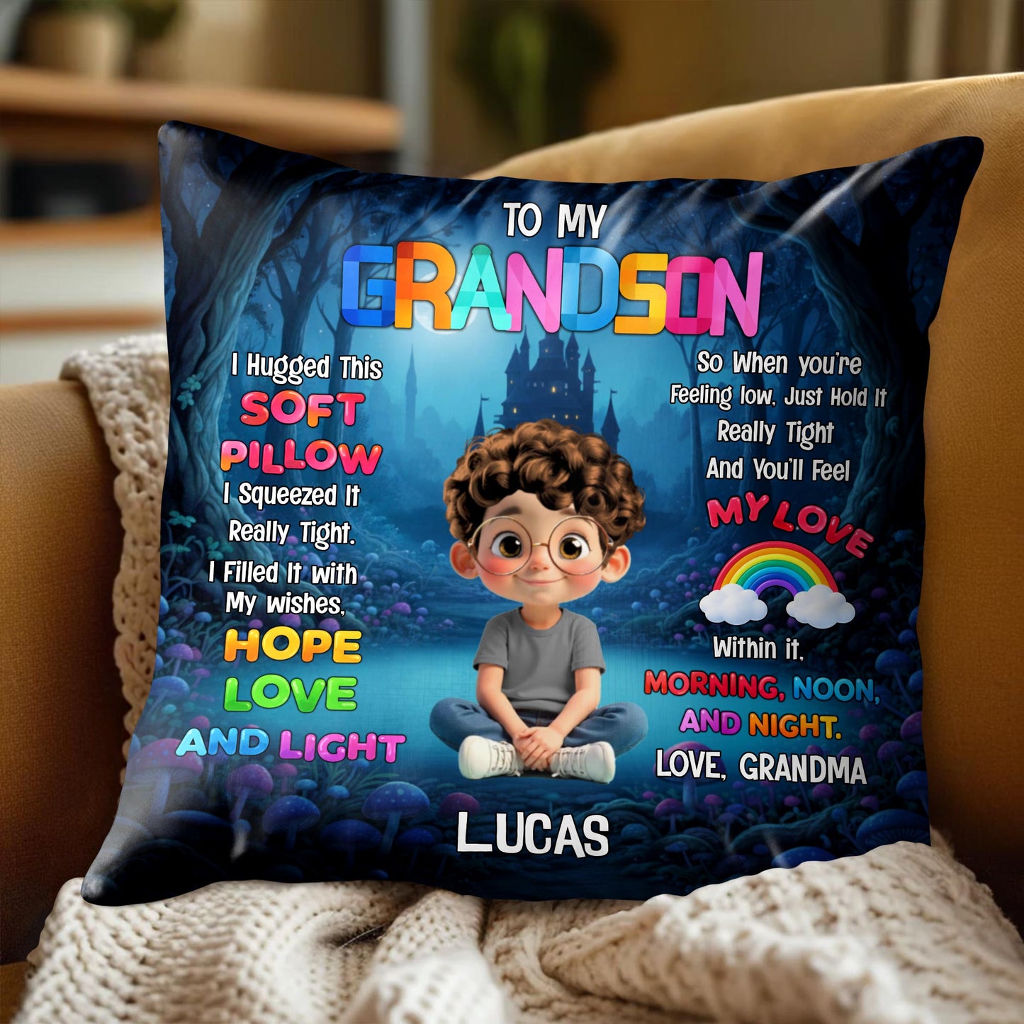 To My Granddaughter I Hugged This Soft Pillow With Boy And Castle - Personalized Custom Pillow, Insert Included - GDT582_PLW