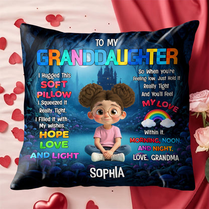 To My Granddaughter I Hugged This Soft Pillow With Boy And Castle - Personalized Custom Pillow, Insert Included - GDT582_PLW